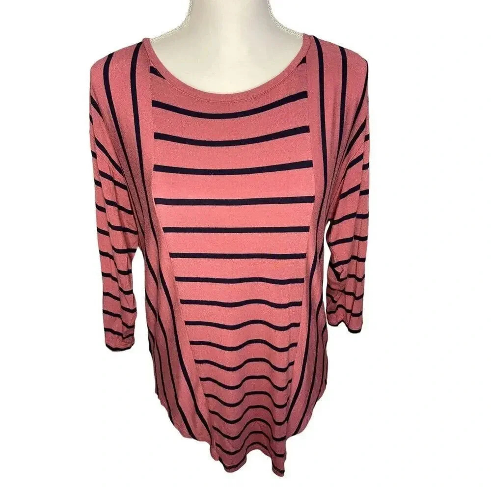 LOFT Outlet‎ XS Pink & Black Striped Super Soft Top